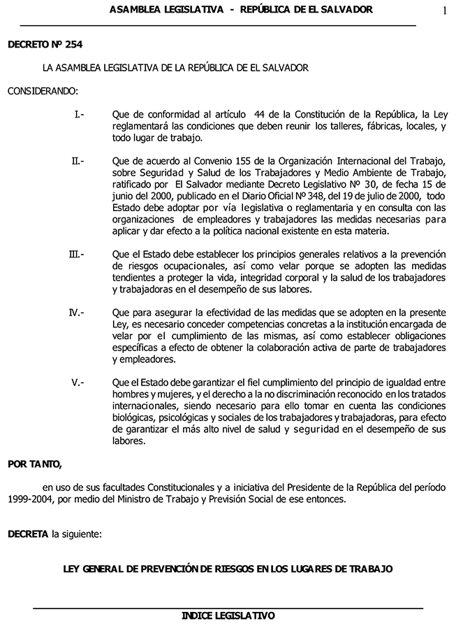 Ley General de Prevención de Riesgos en los Lugares de Trabajo